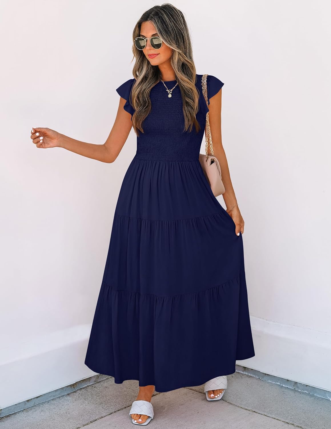 Vestido Midi Élise para Mujer – Vestido de Verano con Cintura Fruncida y Mangas Volantes Elegante y Fluido