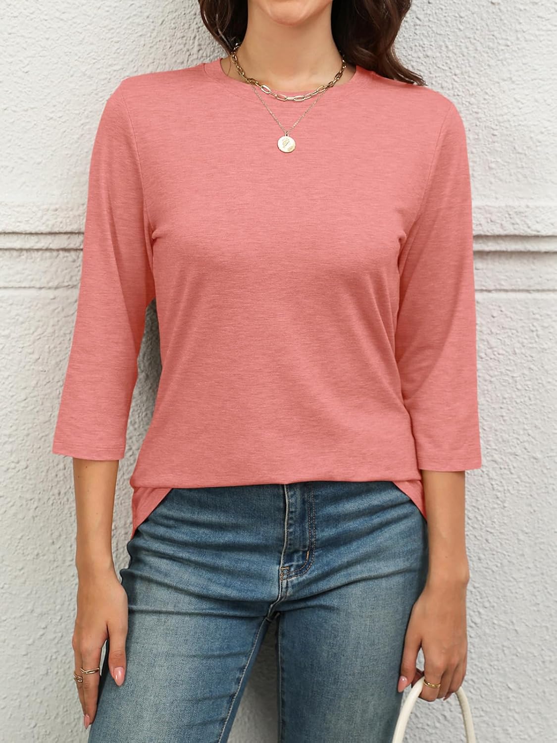 Julie T-shirt Dames – Basis Top Ronde Hals 3/4 Mouwen Licht Casual