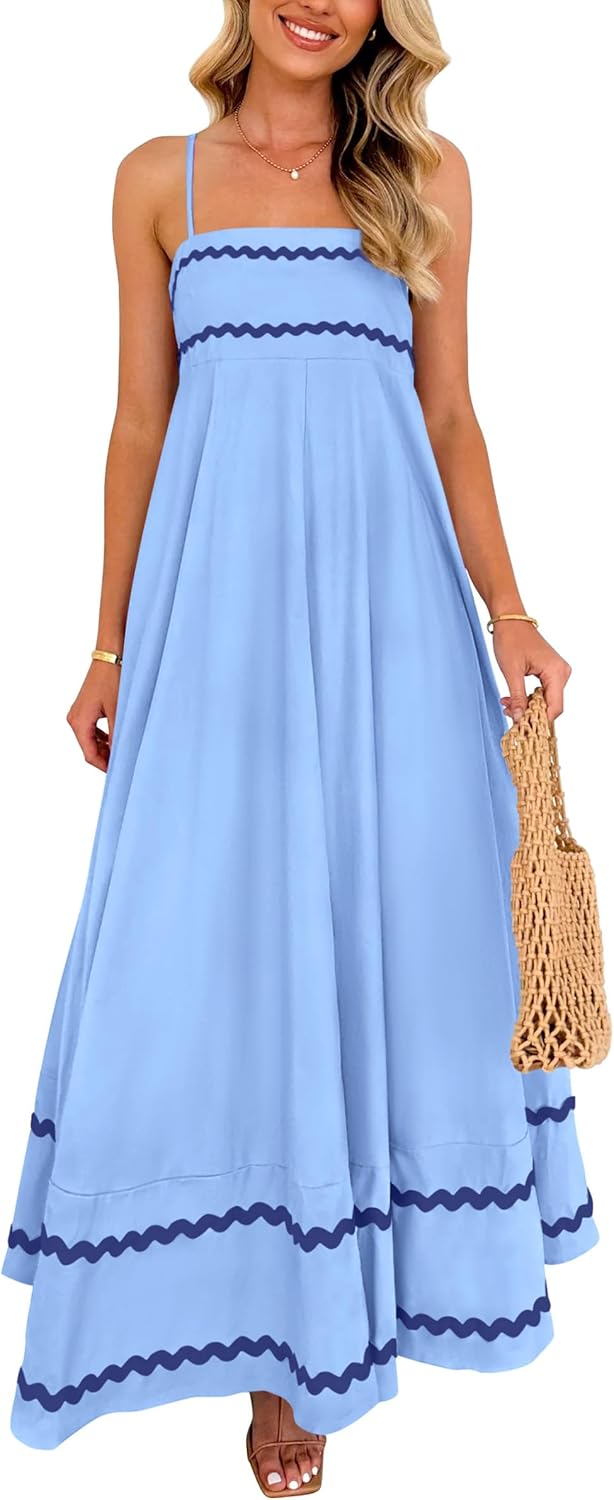 Abito Lungo Estivo da Donna Luan – Spalline Sottili, Scollo Quadrato, Volant e Taglio Fluido