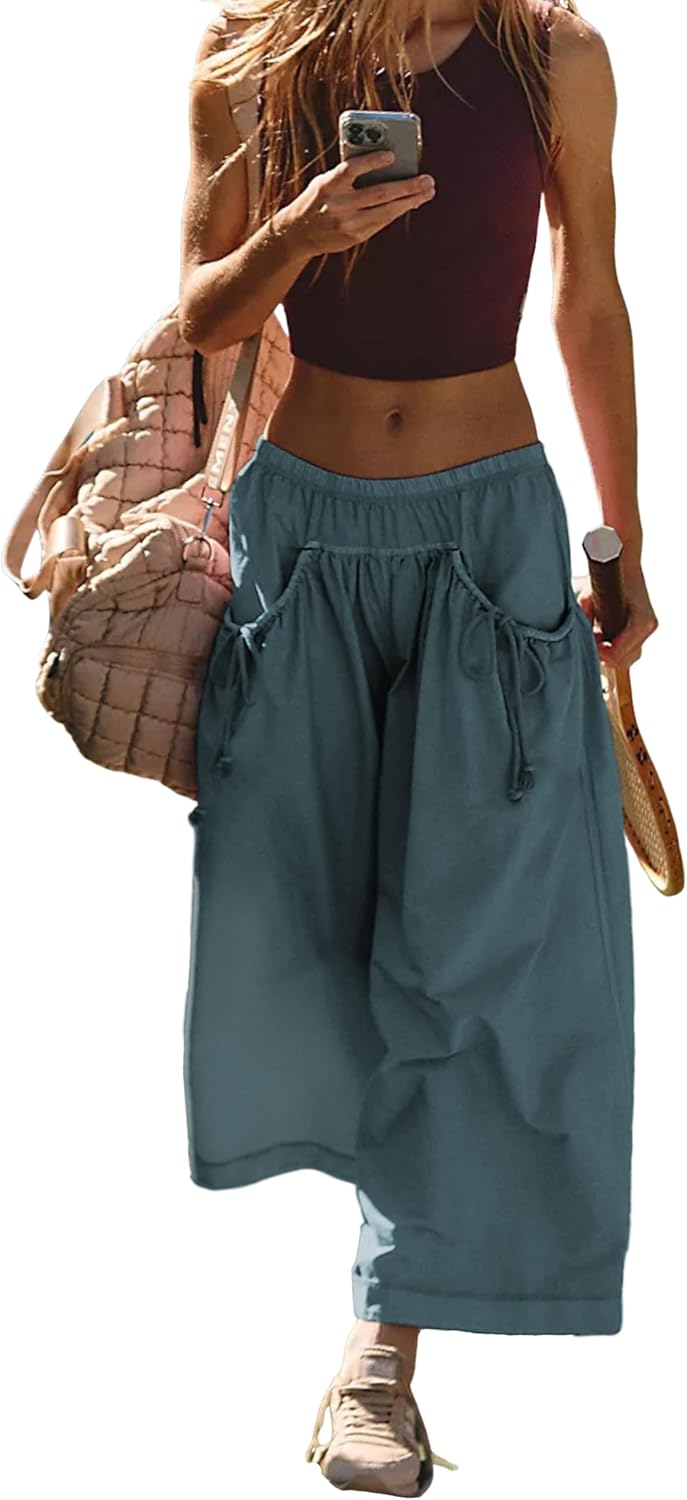 Danaya Pantalón Mujer Deportivo Amplio – Cintura Elástica Capri, Ligero Transpirable Casual