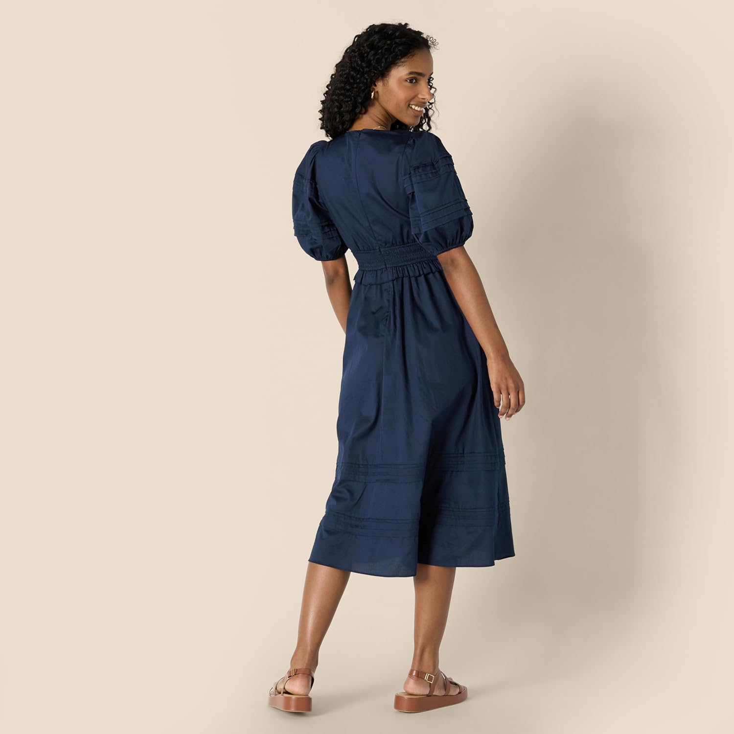 Charlotte Midikleid für Damen – Elegantes Kleid mit Puffärmeln und V-Ausschnitt