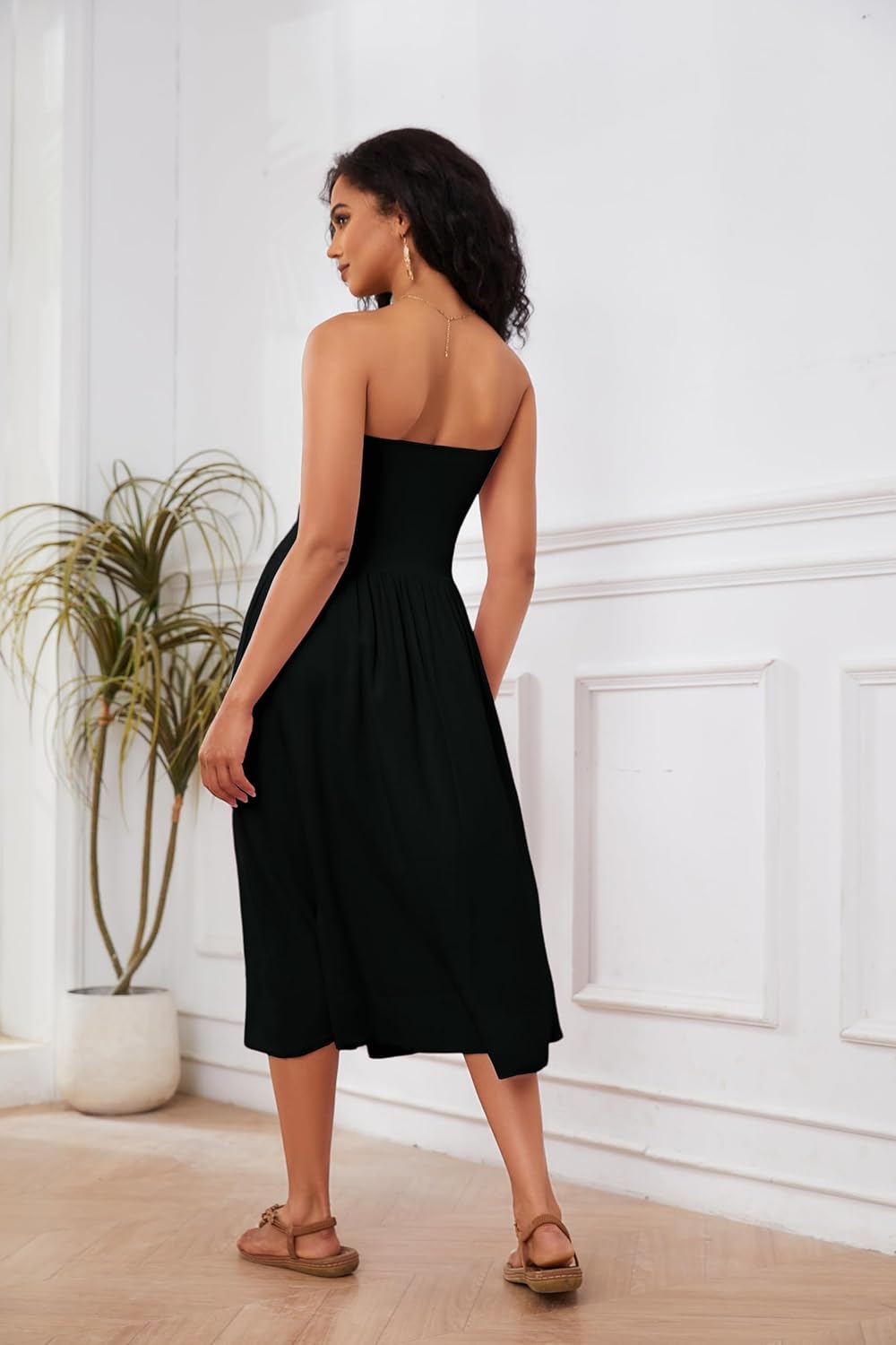 Lina Midi Dress for Women – Sleeveless Strapless Dress with Low Waist A-Line Chic Summer