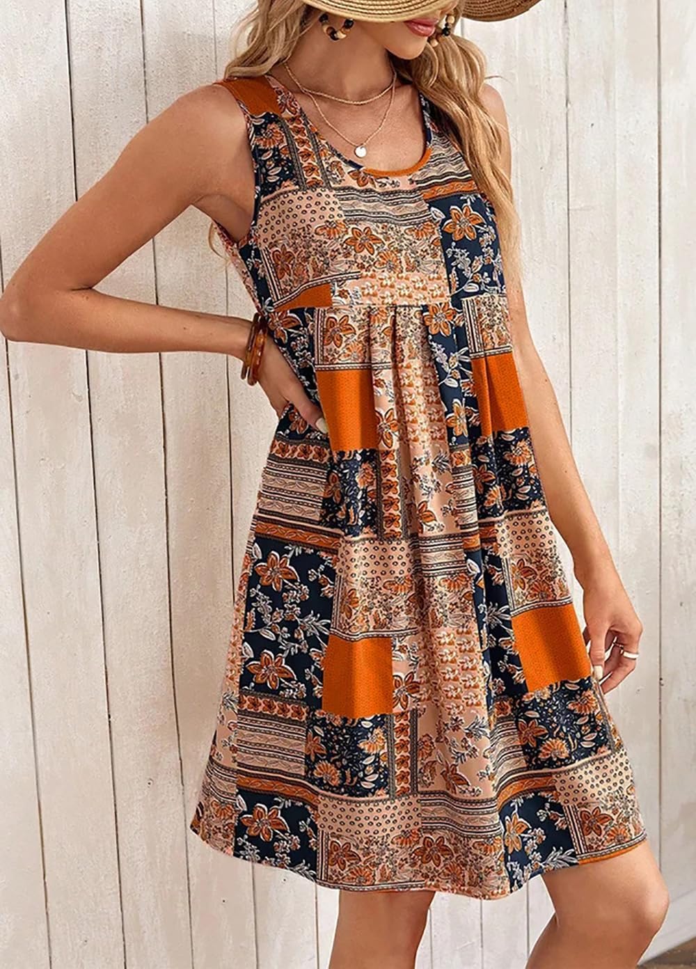 Luna haljina za žene – mini cvjetna haljina bez rukava, lepršavog kroja, boho ljetna