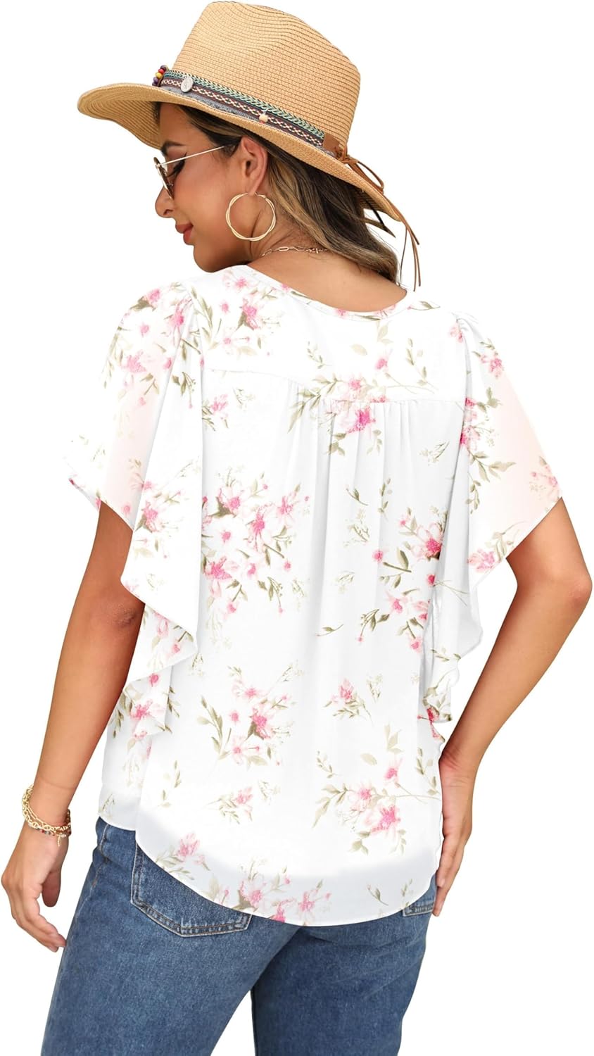 Conchita Blouse Femme Mousseline – Col Rond, Manches Chauve-Souris, Coupe Ample Élégante