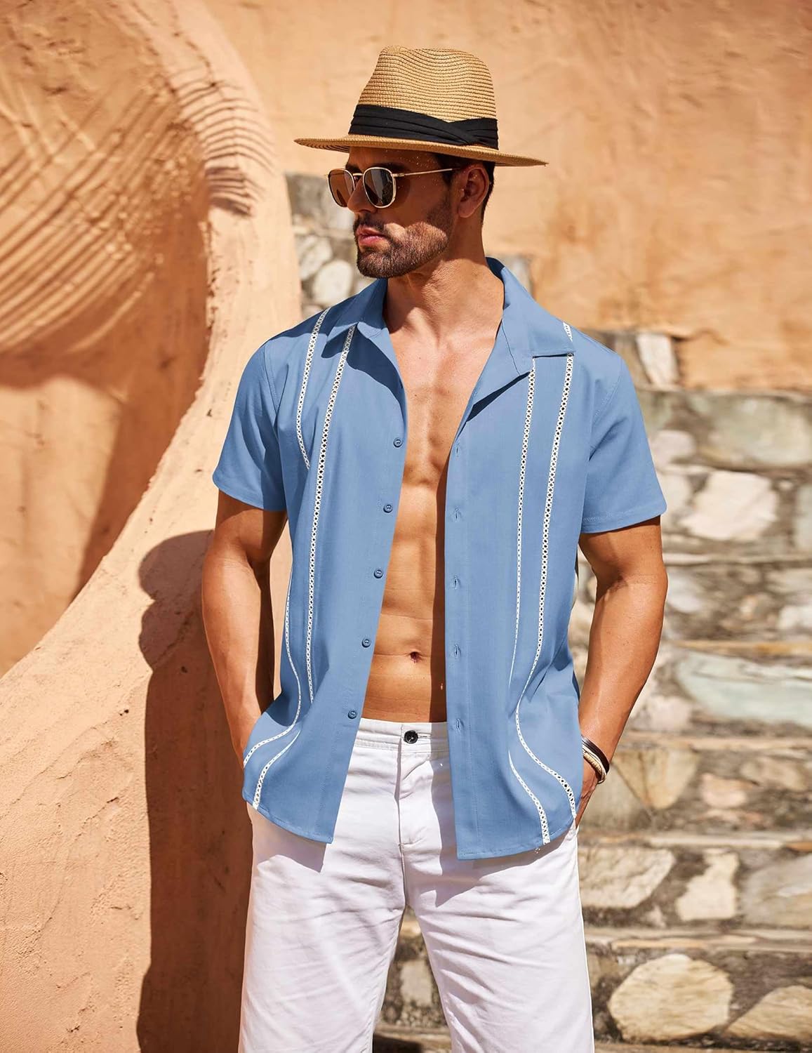 Camisa Guayabera Diego para Hombre – Camisa Cubana de Lino para Verano, Estilo Elegante