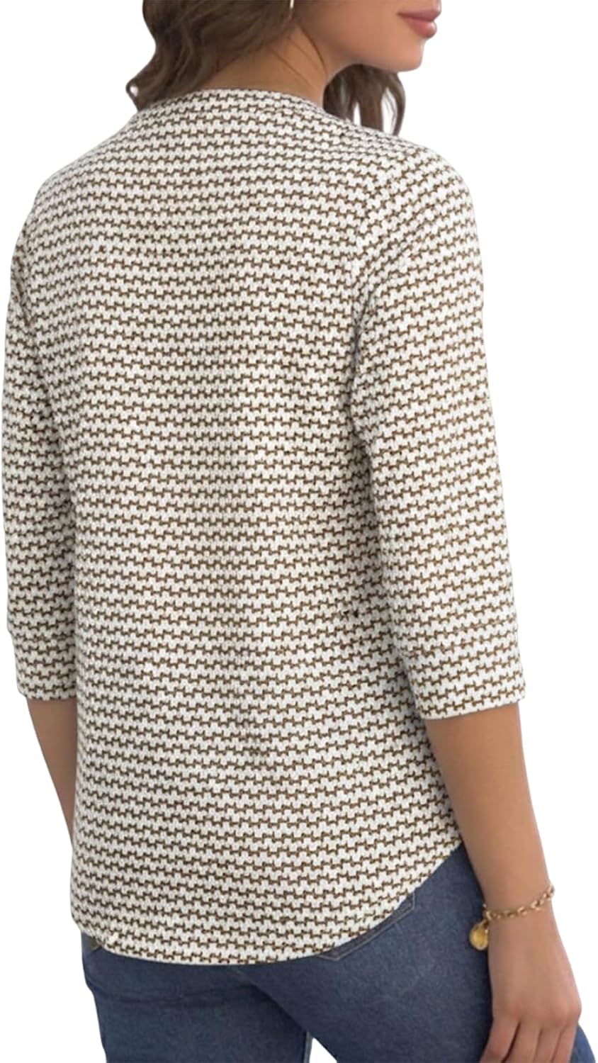 Dámská halenka Blessy s výstřihem do V – 3/4 rukávy Henley, volný bohémský elegantní letní střih
