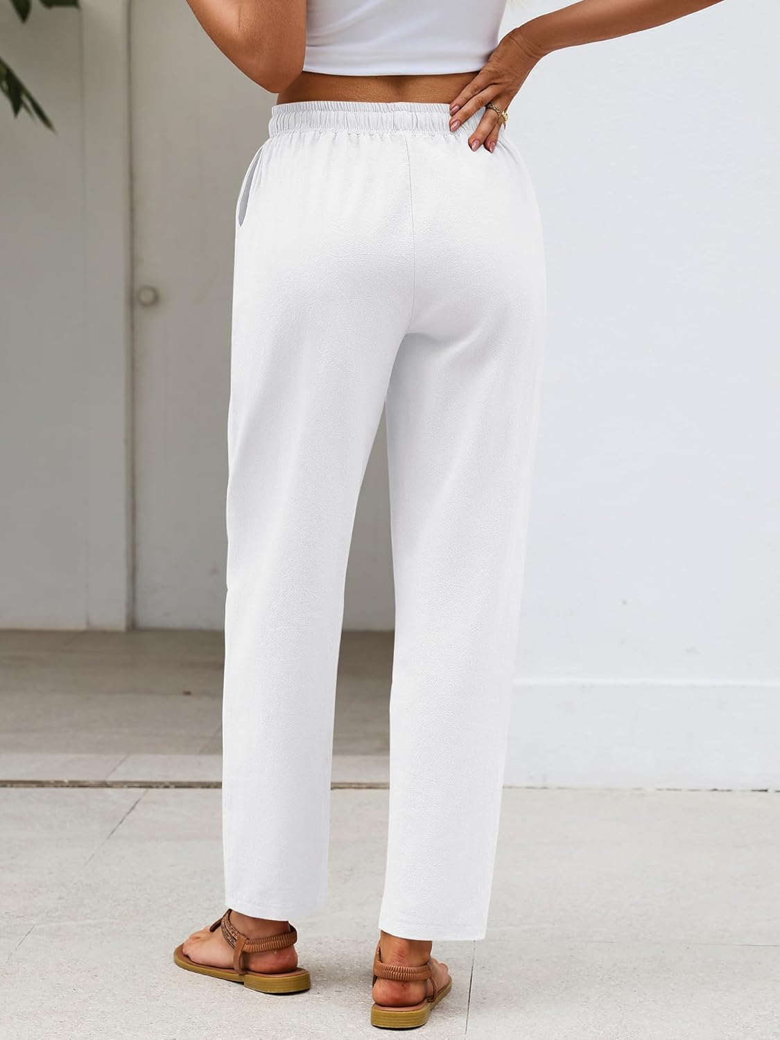 Pantaloni damă Merry din in și bumbac – Capri ușori, talie elastică, casual de vară