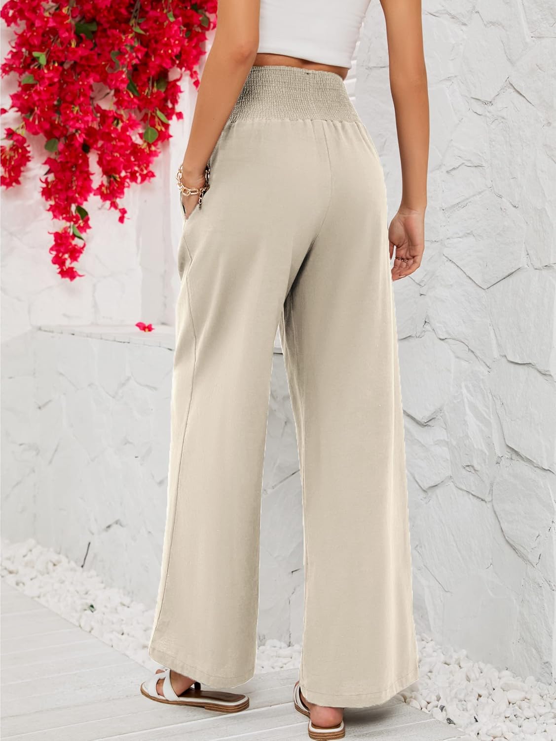 Noémie Pantaloni Palazzo pentru femei din in – Pantaloni largi cu talie înaltă și buzunare