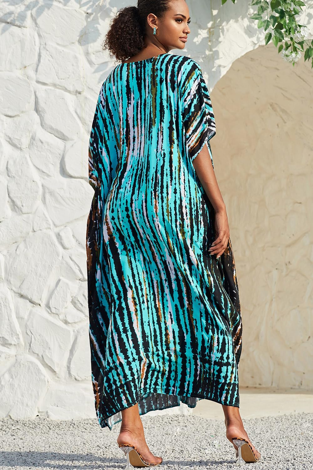 Isla Jurk voor dames – maxi kaftan, bohemien, V-hals, print, soepel vallend, strand, zomer