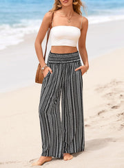 Lola Hose Damen – Geblümte Palazzo-Hose Gummizug Weit & Taschen Sommer