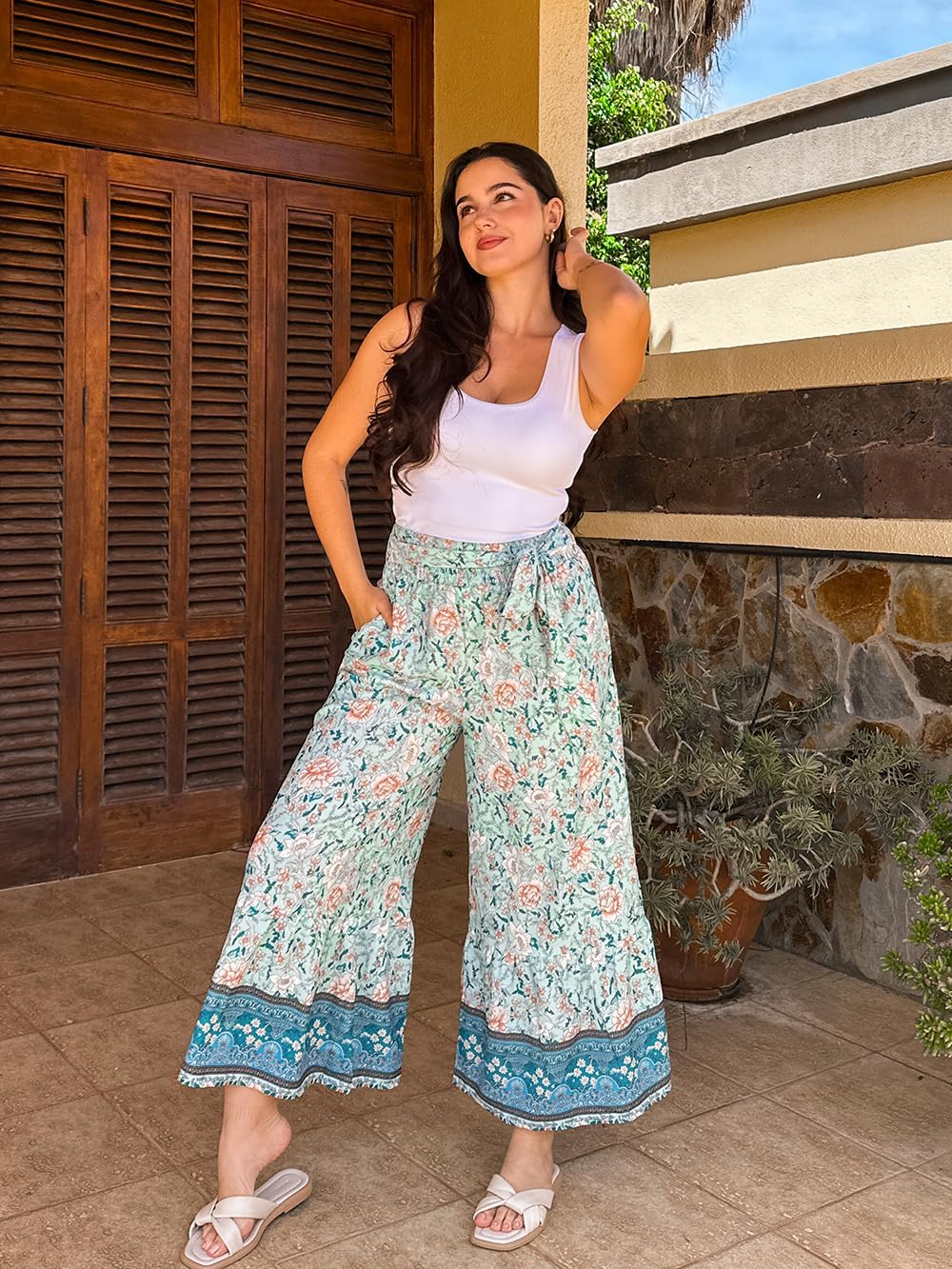 Zainab dames palazzo broek bohemien – wijde, vloeiende pasvorm, hoge elastische taille, zomer