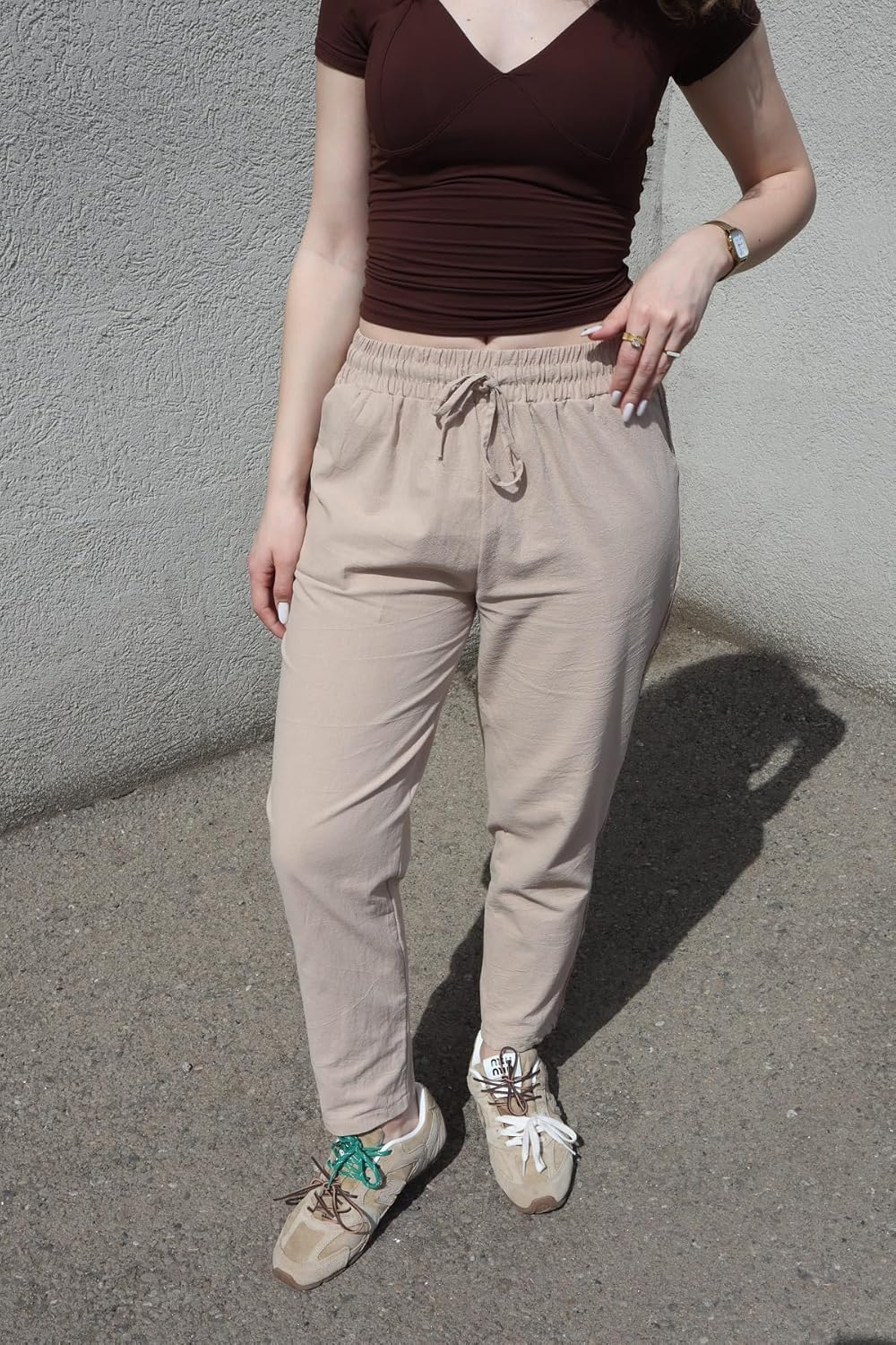 Ysabel Pantalon damă din in Capri – Dantelă, croială largă, talie elastică, vară șic
