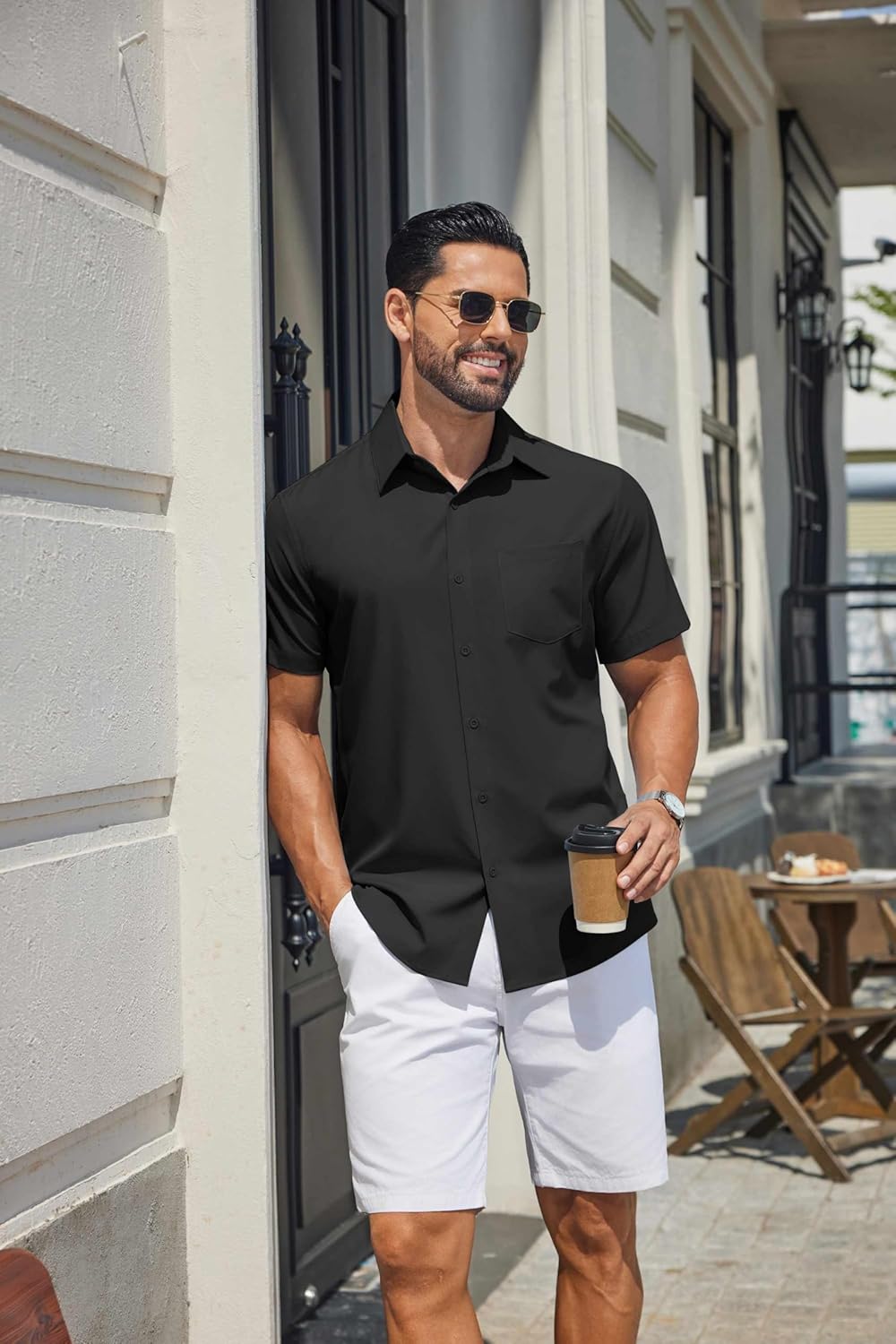 Hulyo overhemd heren – stretch overhemd met korte mouwen, knoopsluiting & casual chique stijl