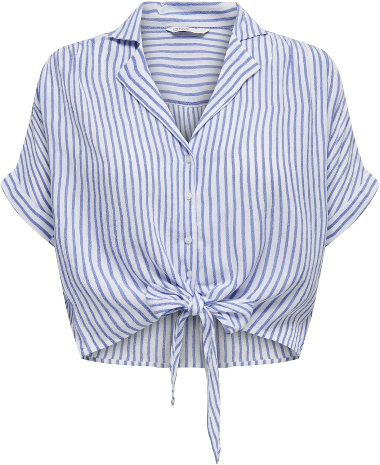 Emma blouse dames viscose – brede hals, met knopen, korte mouwen met strepen