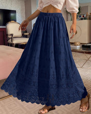 Marie Dowerme Gonna Maxi Donna – Vita Alta Elastico, Cotone Ricamato Boho A-Line