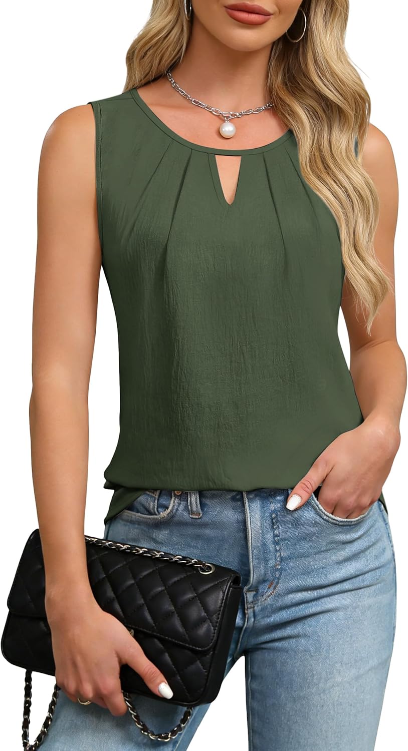 Janei Top Femme V-nyakú Kulcslyuk – Elegáns, Ujjatlan, Laza Nyári Trikó