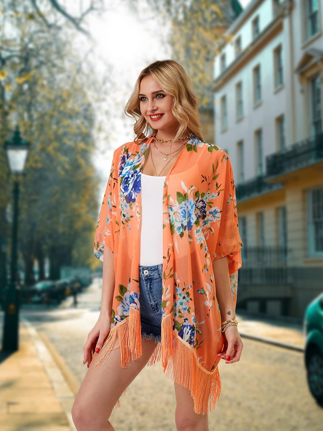 Maya strandkimono dames – lichte chiffon kimono met luipaardprint, bikini cover-up