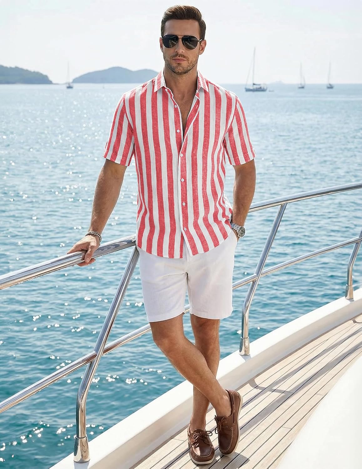 Josh Koszula Męska – Koszula w Paski z Krótkim Rękawem, Styl Letni Casual Chic