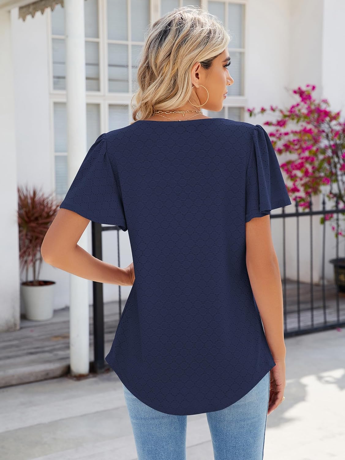 Juliette Women's Top – Square Neck Blouse with Openwork and Ruffled Sleeves