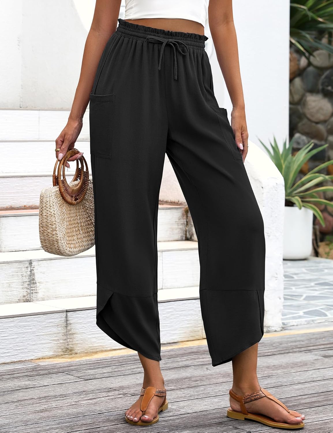 Jade Pantaloni Donna – Capri Palazzo Lino Bohemien Ampio Vita Elastica & Tasche
