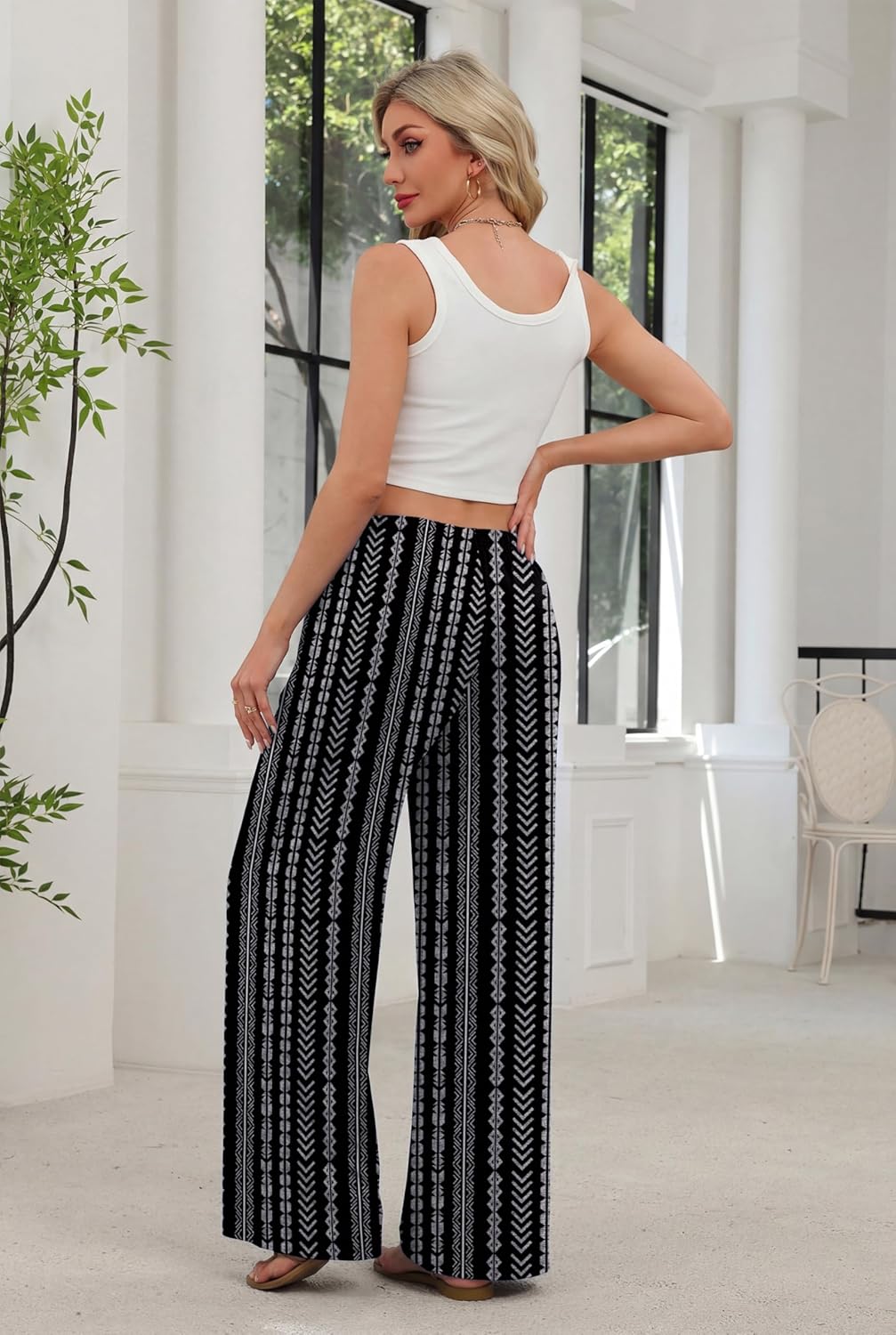 Kendi Palazzo-broek voor dames – wijde, vloeiende pasvorm, elastische taille, chique zomerstijl