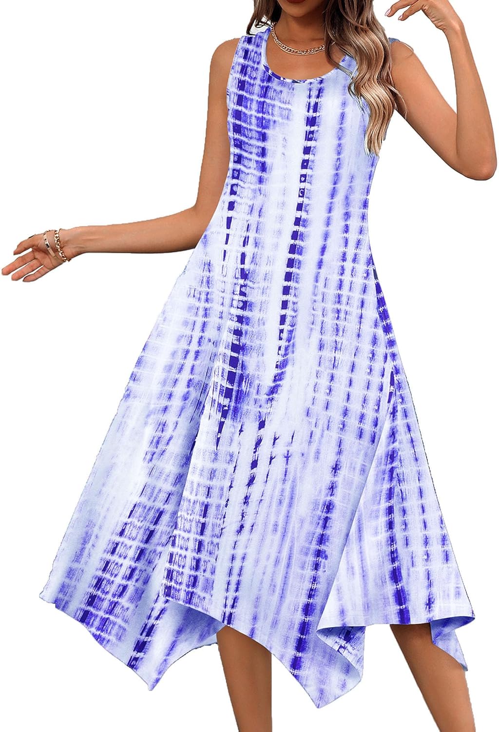Léa Robe Midi Femme – Robe Fleurie Sans Manches A-Line Avec Poches Été