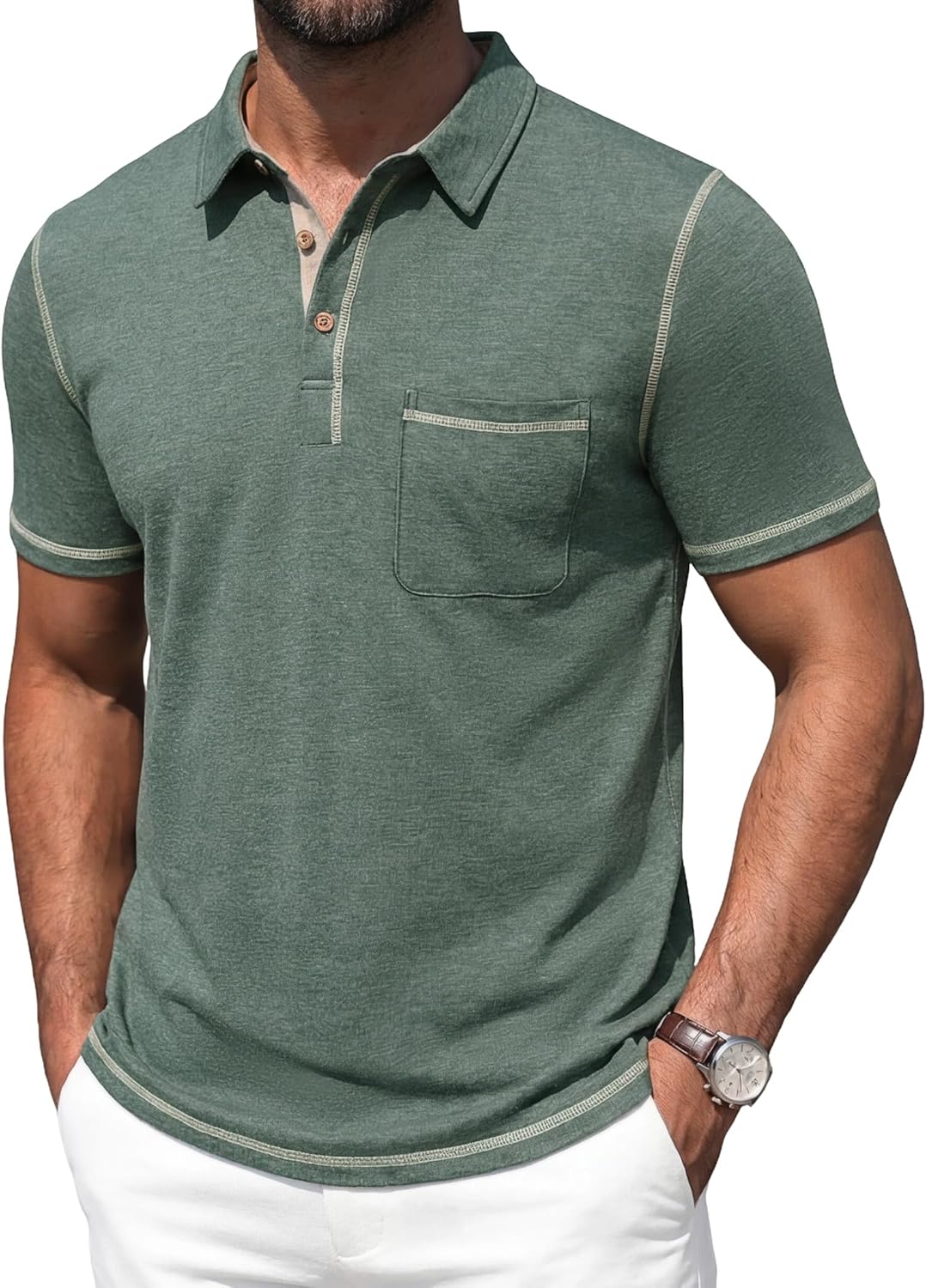 Arthur Men's Polo – Lightweight Cotton Polo, Short Sleeves, Pocket & Casual Chic Style