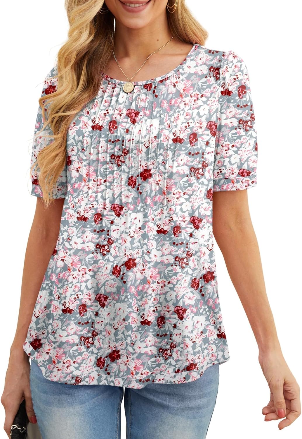 Juliette Blouse Women’s – Flowing Top with Pleats and Short Sleeves