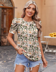 Rosario Blouse Femme Fleurie – Top Manches Bouffantes Coupe Ajustée Élégante Été