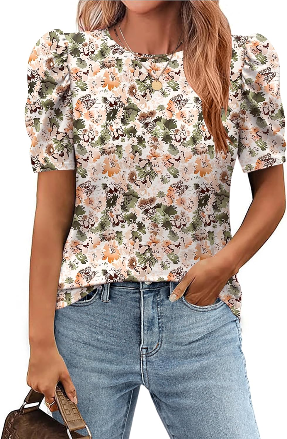 Rosario Blouse Femme Fleurie – Top Manches Bouffantes Coupe Ajustée Élégante Été
