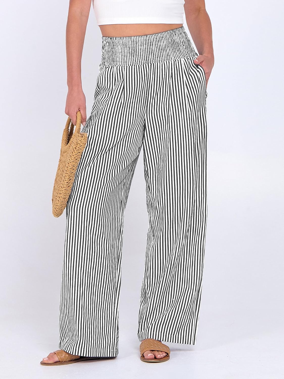 Léah Pantalon Damă – Pantalon Palazzo Dungi Talie Înaltă & Buzunare Vară