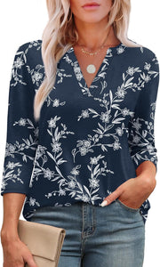 Bluza Lina pentru femei – Top cu mâneci 3/4, decolteu în V, tunică elegantă și fluidă