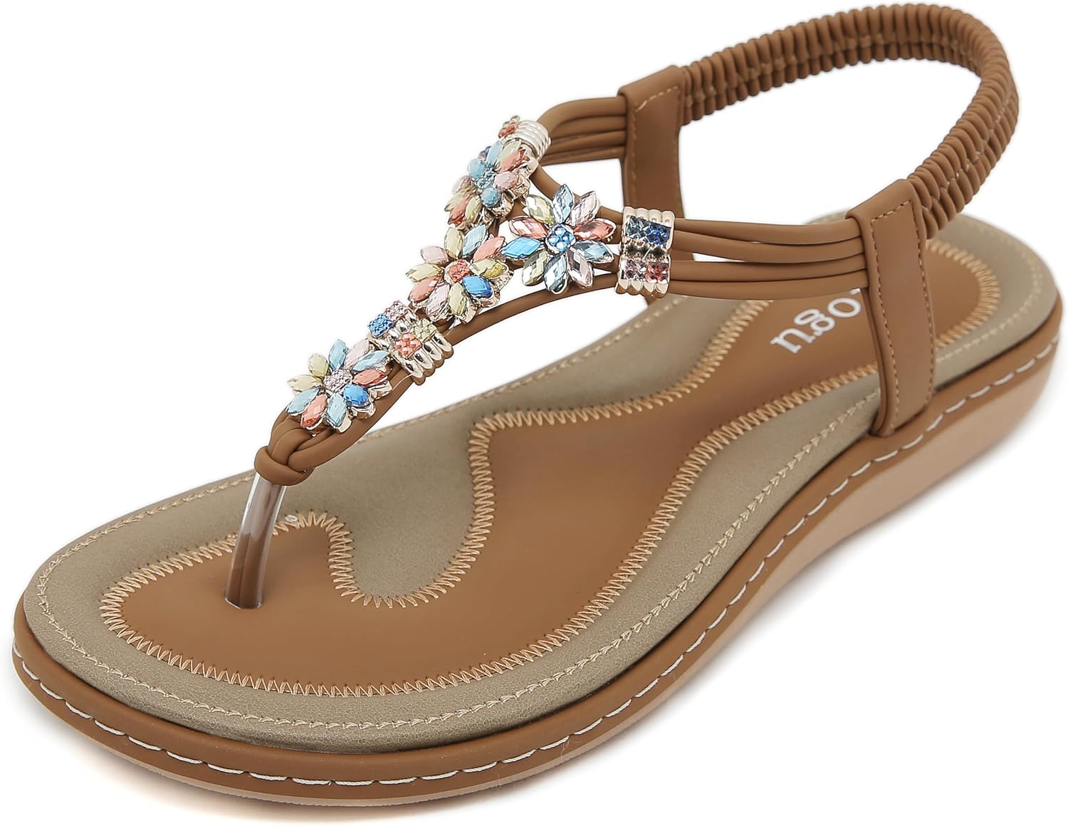 Valeria Tongs Bohèmes Dames – Zomersandalen met Bloemen, Strass en Comfortzool