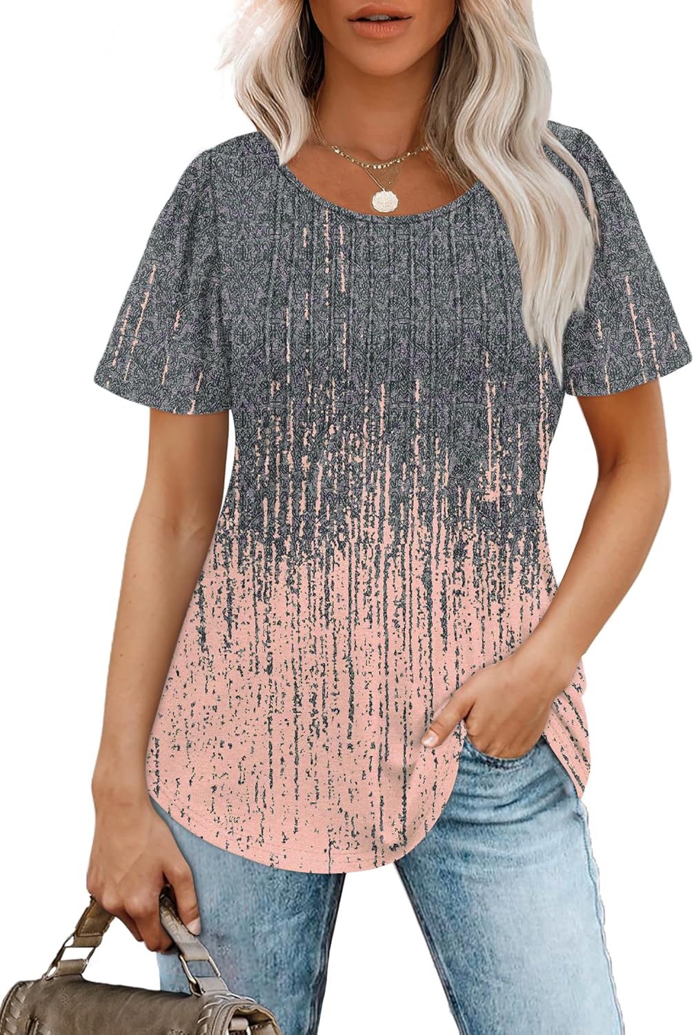 Maglietta Sophie Donna – Top Plissettato Girocollo Maniche Corte Elegante Tunica
