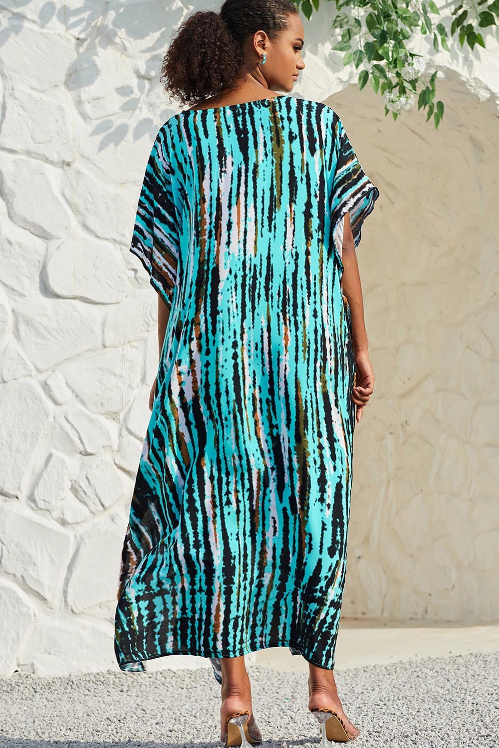 Isla Jurk voor dames – maxi kaftan, bohemien, V-hals, print, soepel vallend, strand, zomer