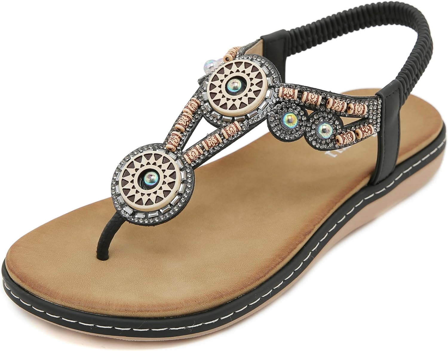 Valeria Tongs Bohèmes Dames – Zomersandalen met Bloemen, Strass en Comfortzool