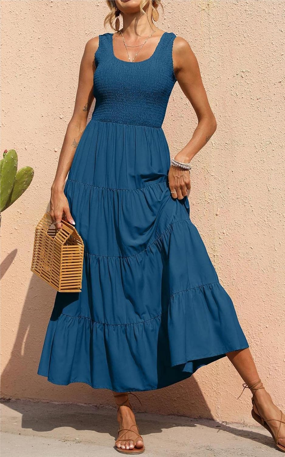 Élina Maxikleid Damen – Ärmelloses gerafftes Kleid A-Linien-Schnitt Sommer Boho