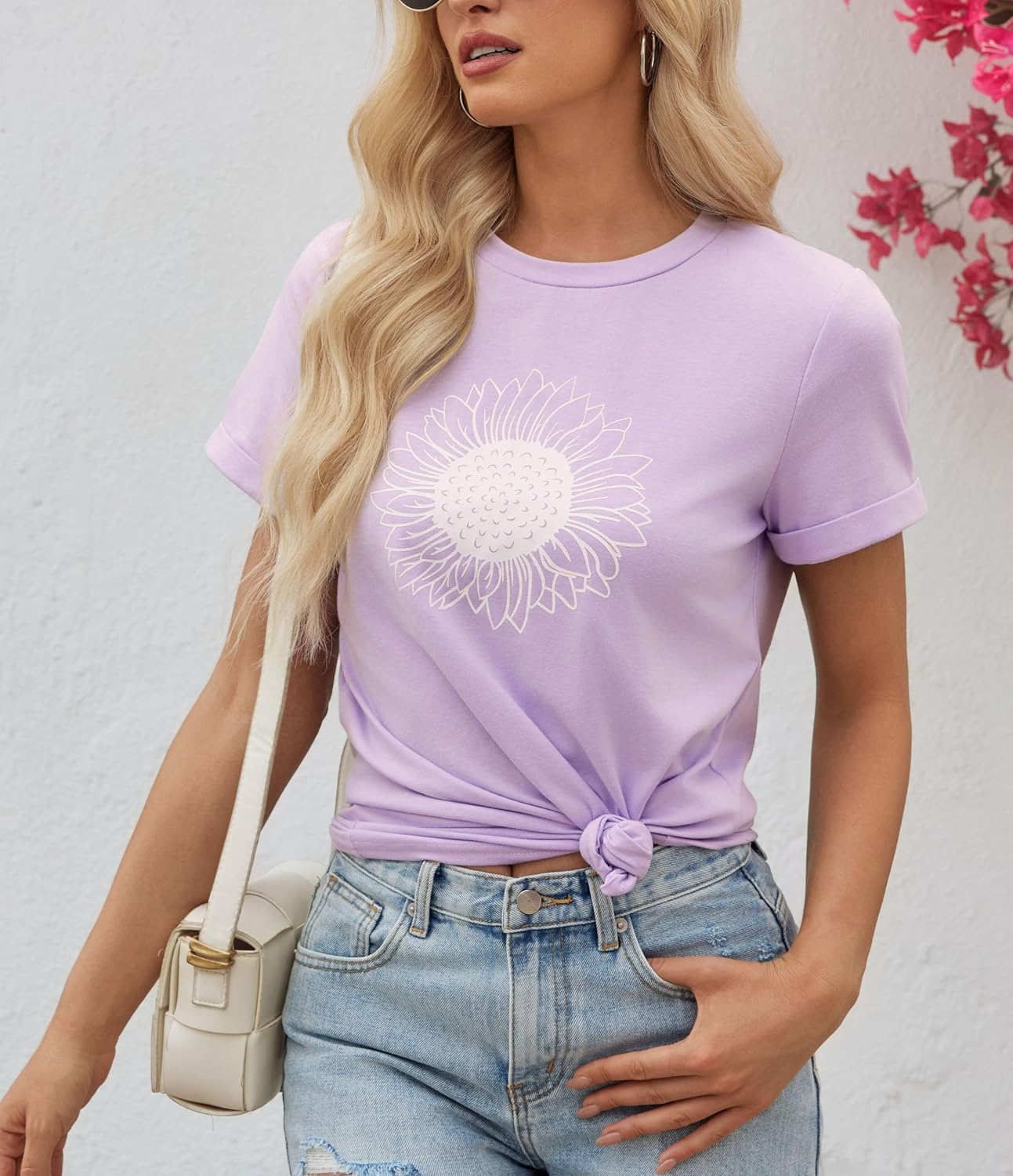 Luna Women's Sunflower T-Shirt – Vintage Printed Tee, Round Neck, Short Sleeves, Summer