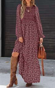 Sophie Women's Maxi Dress – Floral Smocked Dress with Long Sleeves, Elegant Bohemian Style