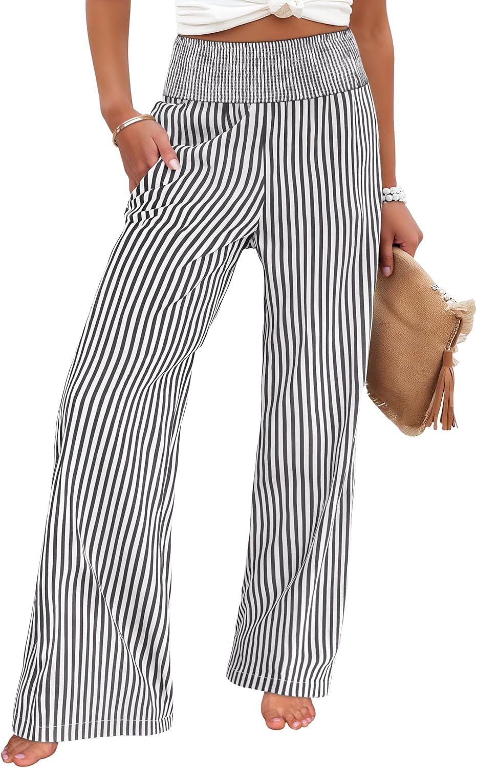 Léah Pantalon Damă – Pantalon Palazzo Dungi Talie Înaltă & Buzunare Vară