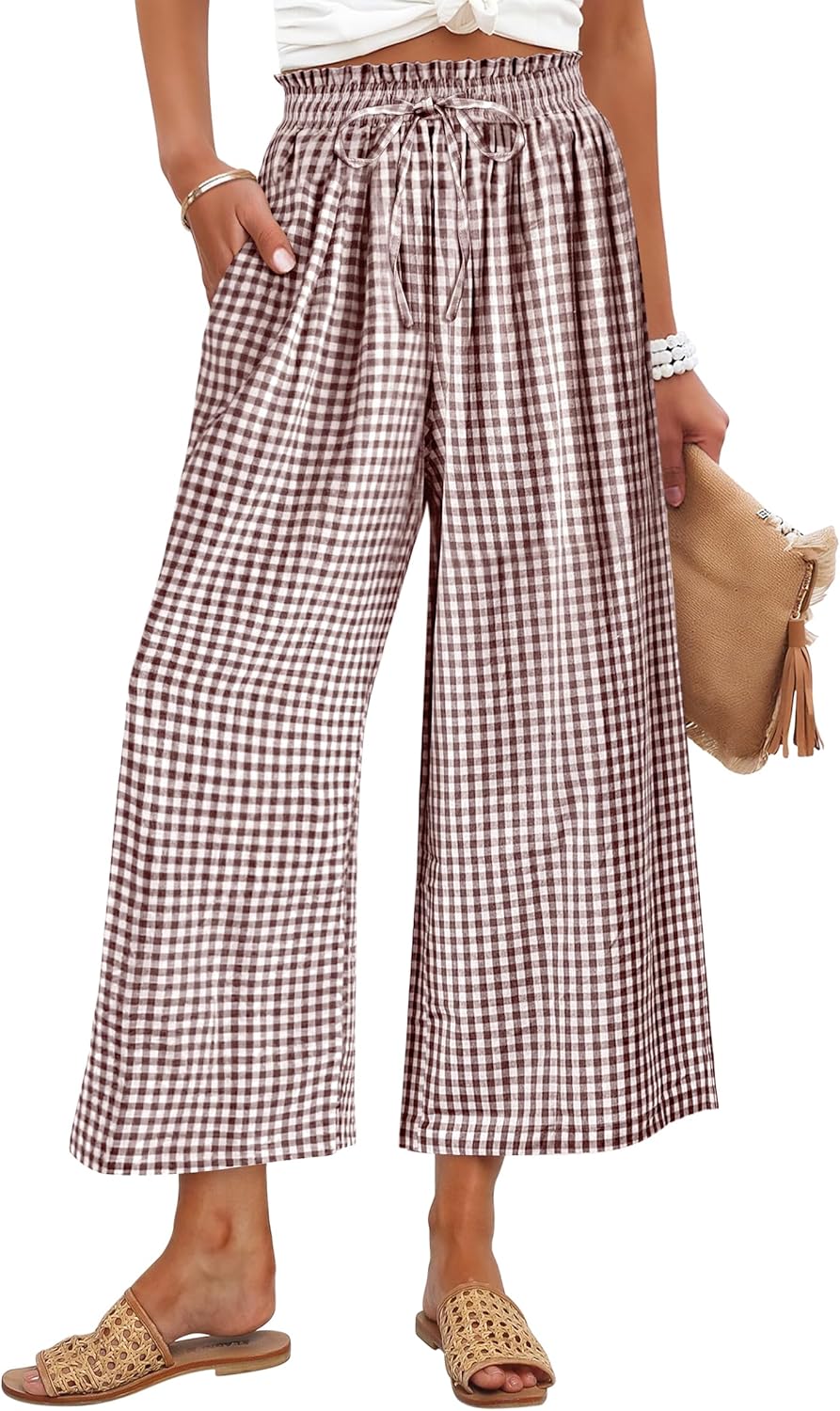 Cindy dames palazzobroek – Capri met brede strepen, elastische taille, licht en casual