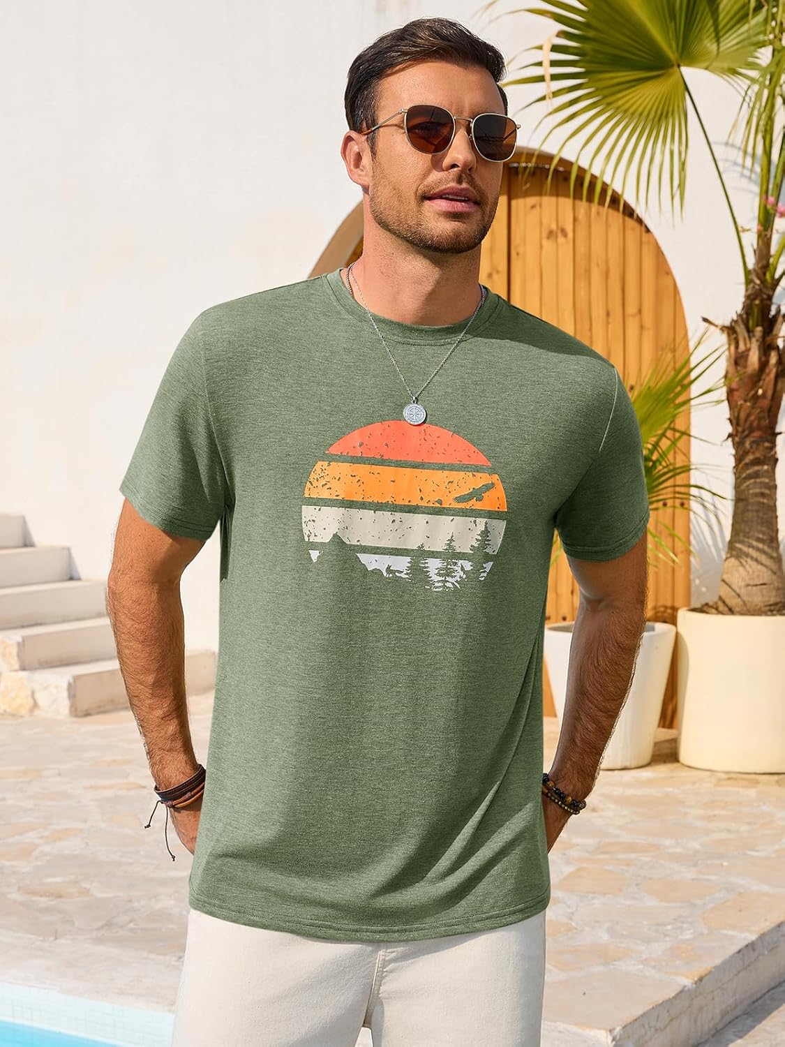 Enzo T-Shirt Ανδρικό – Γραφικό T-shirt με στρογγυλή λαιμόκοψη, στυλ Vintage Παραλία & Casual