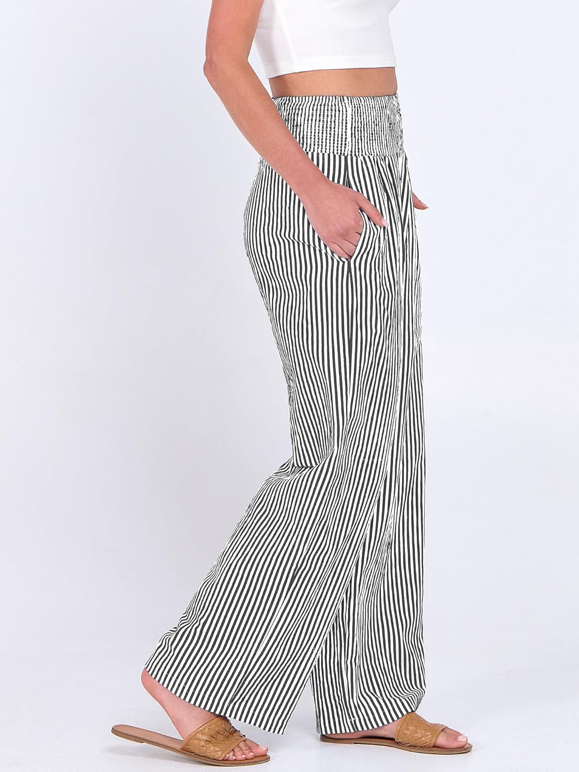 Léah Pantalon Damă – Pantalon Palazzo Dungi Talie Înaltă & Buzunare Vară