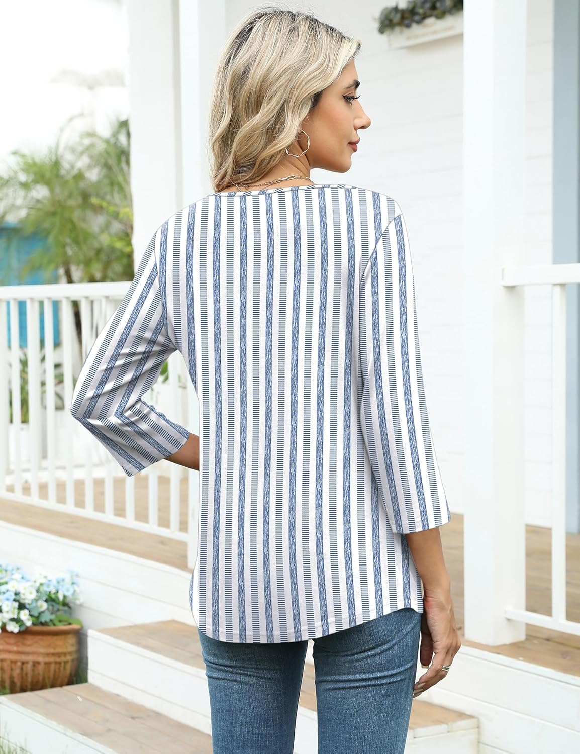Lumina blouse dames – asymmetrische kraag, driekwart mouwen, elegante ruime pasvorm