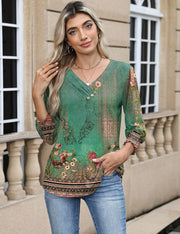 Camélia bluse til kvinder – elegant tunika med V-hals og 3/4-ærmer