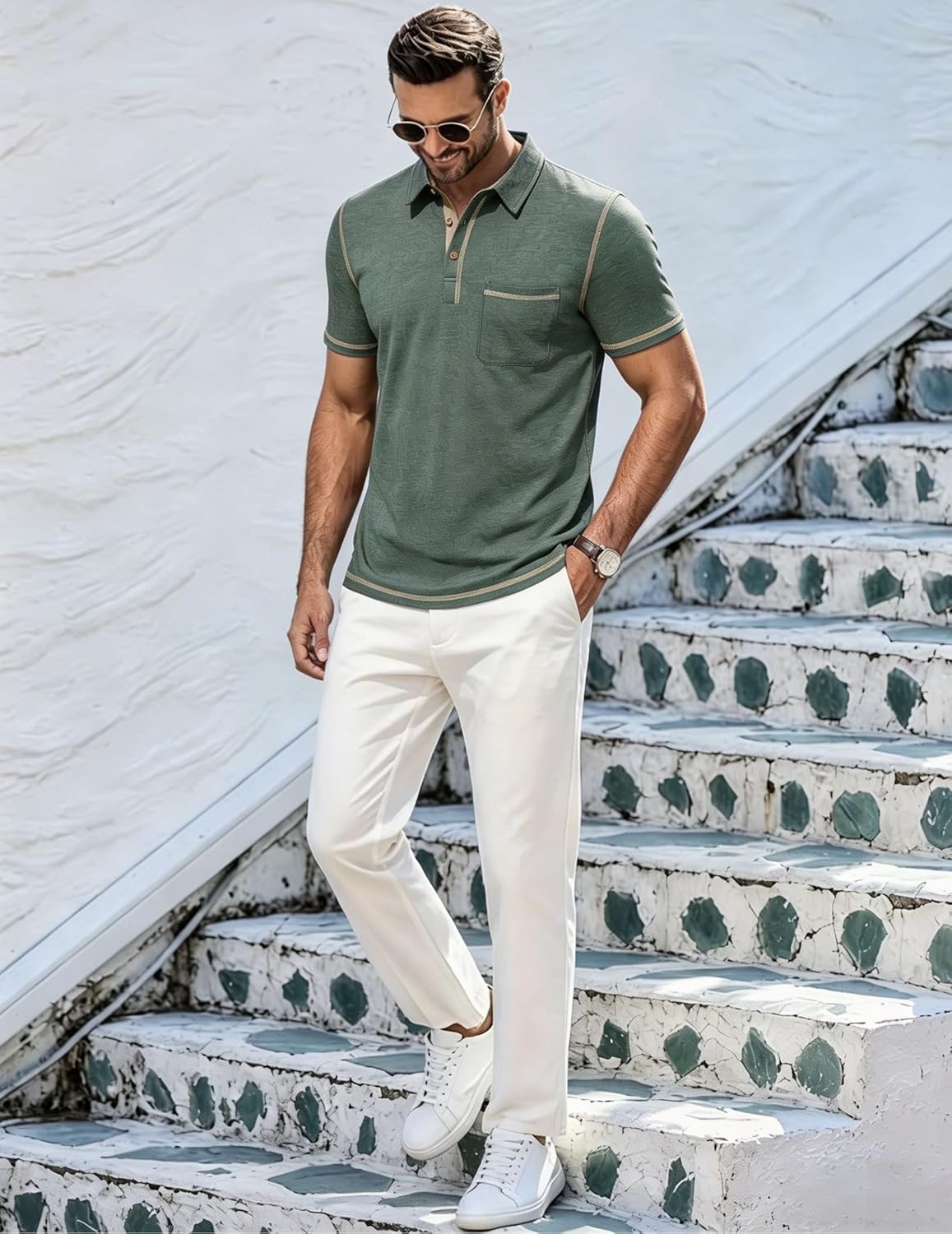Arthur Men's Polo – Lightweight Cotton Polo, Short Sleeves, Pocket & Casual Chic Style