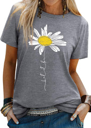 Lily T-shirt Dames Madeliefje – Top Met Print “Let It Be” Ronde Hals Korte Mouwen Zomer