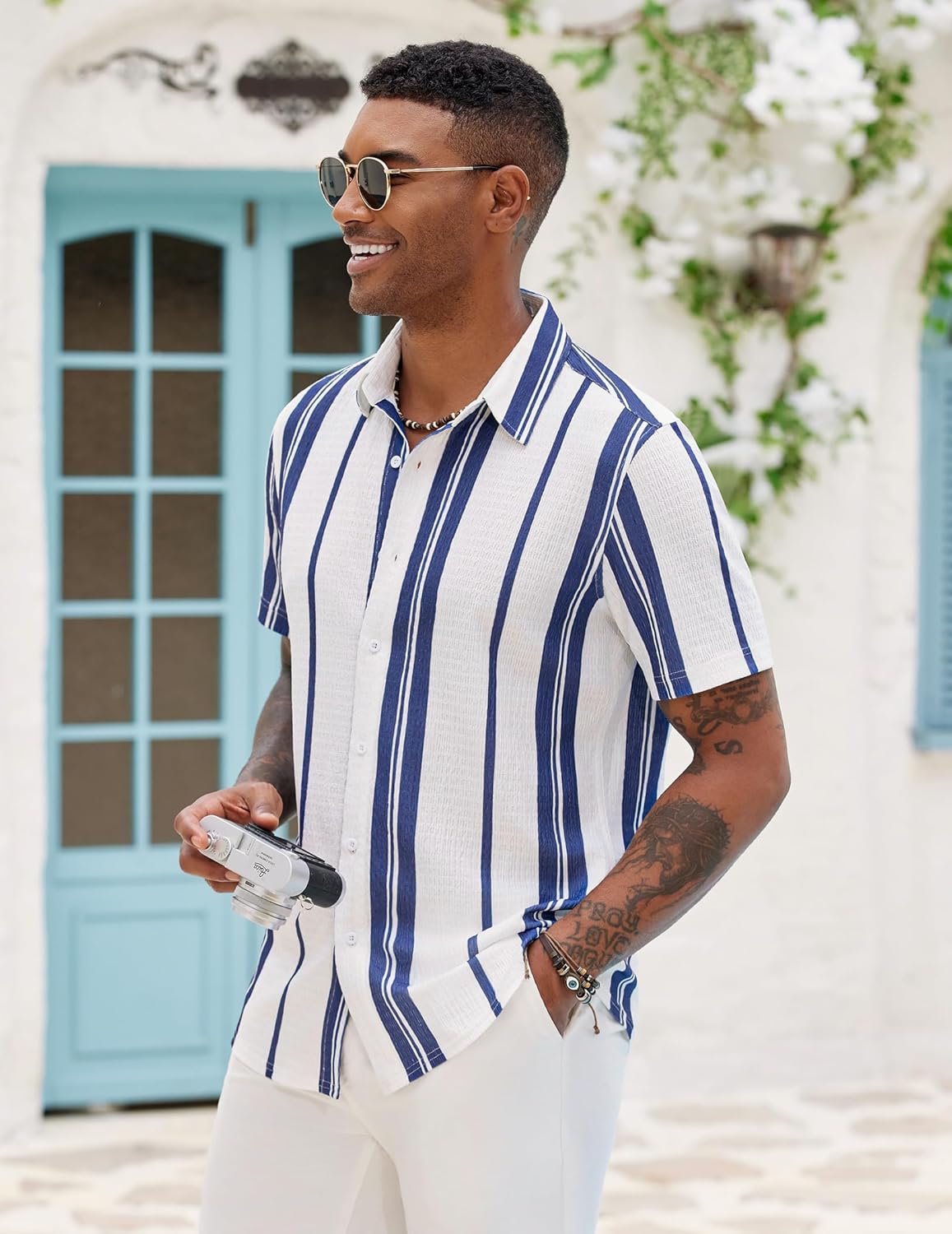 Ben Men's Shirt – Stretch Slim Fit Shirt, Wrinkle-Free & Short Sleeves