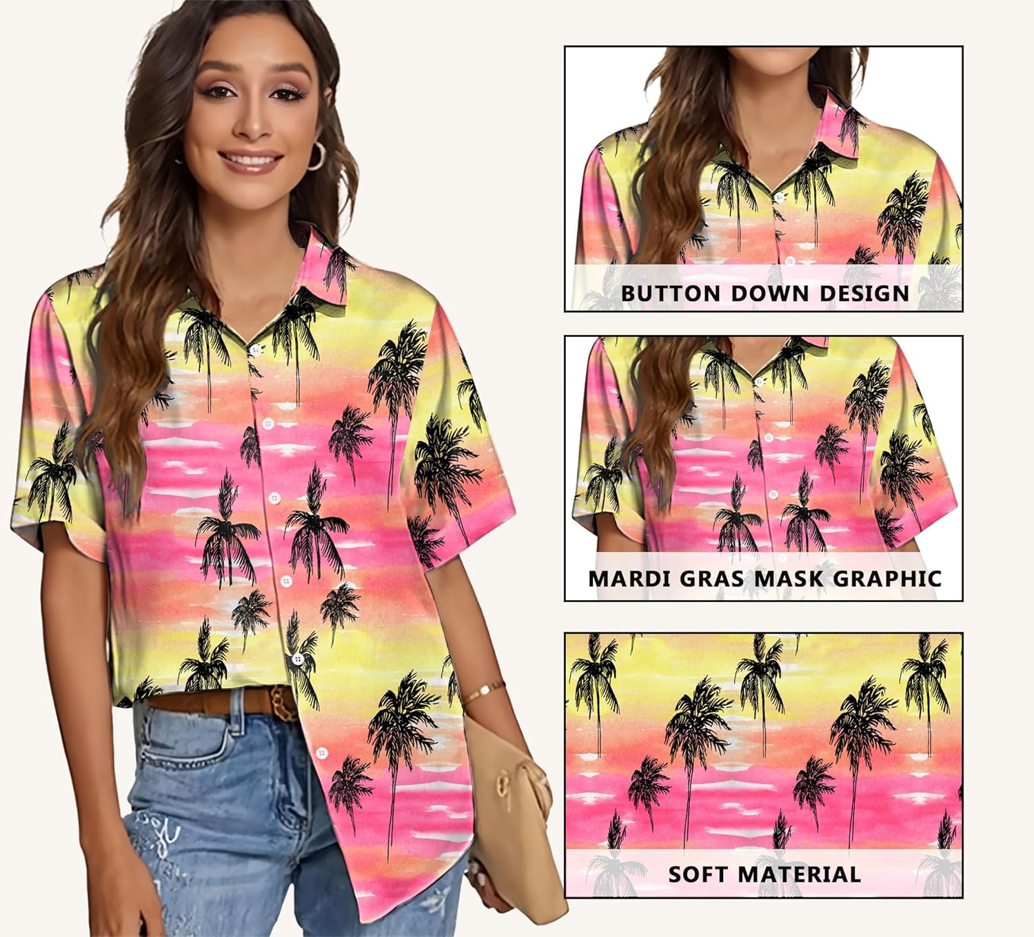 Aloha Camisa Hawaiana Mujer – Blusa Tropical con Estampado Floral