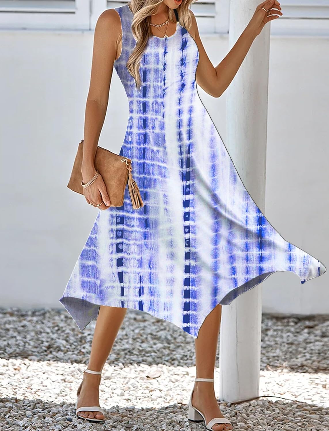 Léa Robe Midi Femme – Robe Fleurie Sans Manches A-Line Avec Poches Été